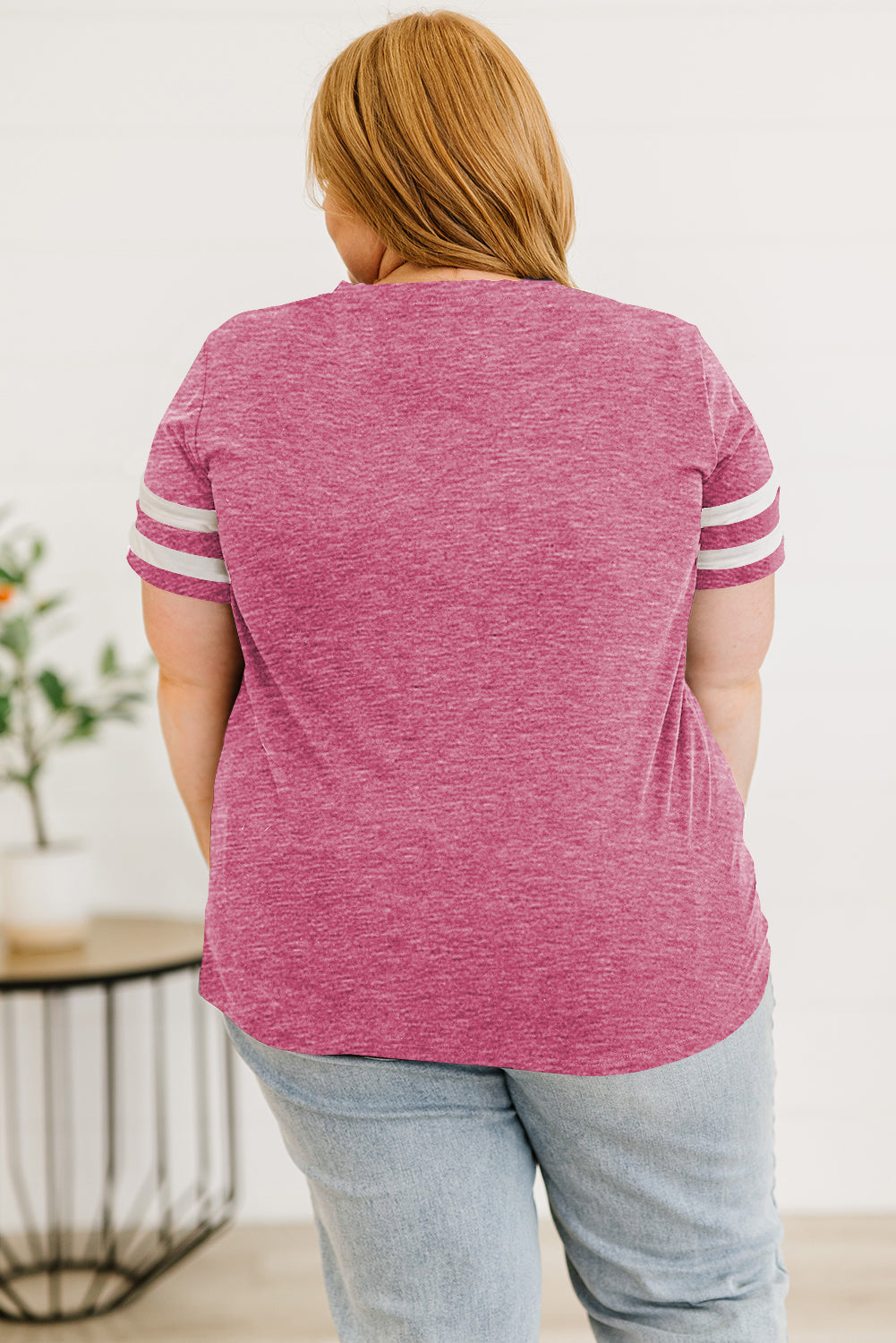 Plus Size Striped V-Neck Tee Shirt See size chart under “more details”