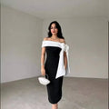 Off-shoulder Color Matching Elegant Cocktail Dress